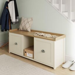 GFW Lancaster 2 Door Shoe Bench in Cream - thumbnail 1