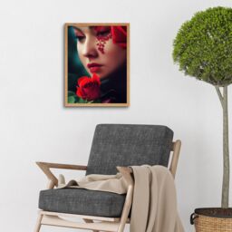 "Artery8 Wall Art Print Portrait Of Melancholic Woman With Red Roses Painting Art Framed in Light Oak - Size: W12"" x H16""" - thumbnail 2
