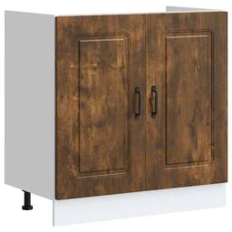 Berkfield Home Sink Base Cabinet Kalmar Smoked Oak 80x46x81.5 cm Engineered Wood in Brown - thumbnail 3