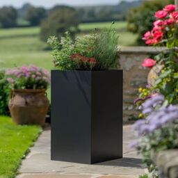 Woven Wood 50cm Zinc Matte Black Tall Square Planter - thumbnail 2