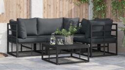 Berkfield Home Garden Sofa Set with Cushion with Pillow 4 pcs Black Aluminium - thumbnail 4
