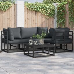 Berkfield Home Garden Sofa Set with Cushion with Pillow 4 pcs Black Aluminium - thumbnail 1