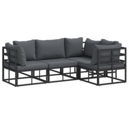 Berkfield Home Garden Sofa Set with Cushion with Pillow 4 pcs Black Aluminium - thumbnail 2