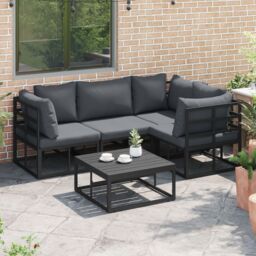 Berkfield Home Garden Sofa Set with Cushion with Pillow 4 pcs Black Aluminium - thumbnail 3