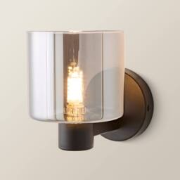 ValueLights Demi Pair of Smoked Glass Cup Wall Lights in Black - thumbnail 2