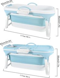 Fimous Foldable Bathtub Body Spa Freestanding Soaking Tub Non-Slip Bathing Shower for Bathroom Blue - thumbnail 3