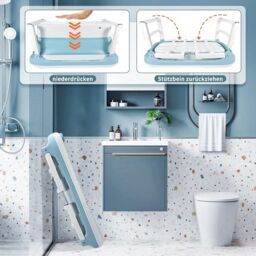 Fimous Foldable Bathtub Body Spa Freestanding Soaking Tub Non-Slip Bathing Shower for Bathroom Blue - thumbnail 2