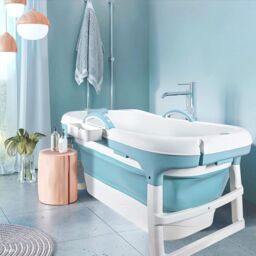 Fimous Foldable Bathtub Body Spa Freestanding Soaking Tub Non-Slip Bathing Shower for Bathroom Blue