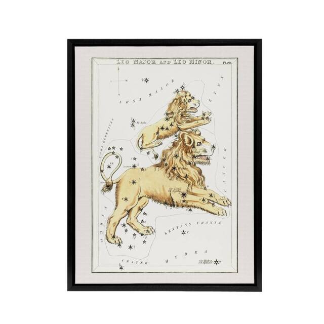 "Artery8 Vintage Leo Constellation Illustration Hall Framed Canvas Wall Art in White - Size: W12"" x H16""" - image 1