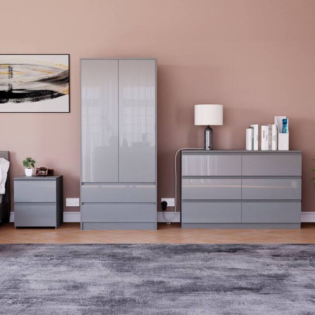 HD Designs Vida Designs Glinton 3 Piece Bedroom Set (2 Drawer Bedside Chest, 6 in Grey - image 1