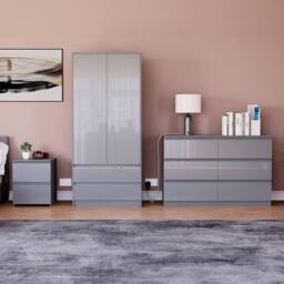 HD Designs Vida Designs Glinton 3 Piece Bedroom Set (2 Drawer Bedside Chest, 6 in Grey