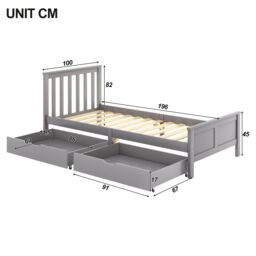 AKA 3ft Single Wooden Solid White Pine Storage Bed with Drawers Bed in Grey - thumbnail 5