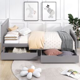 AKA 3ft Single Wooden Solid White Pine Storage Bed with Drawers Bed in Grey - thumbnail 3