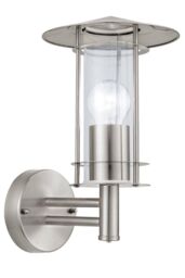 Eglo Lisio Stainless Steel & Clear Metal & Glass IP44 Outdoor Wall Light in Metallic Silver