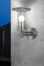 Eglo Lisio Stainless Steel & Clear Metal & Glass IP44 Outdoor Wall Light in Metallic Silver - thumbnail 2