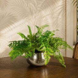 Leaf Large Artificial Ferns Display with Metal Silver Bowl Planter 50x65cm in Green - Size: 50x65 cm - thumbnail 4