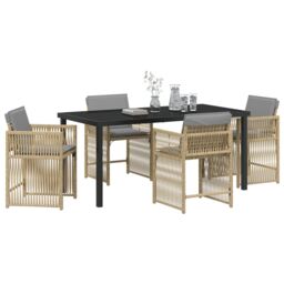 Berkfield Home 5 Piece Garden Dining Set with Cushions Beige Poly Rattan - thumbnail 3