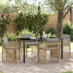 Berkfield Home 5 Piece Garden Dining Set with Cushions Beige Poly Rattan
