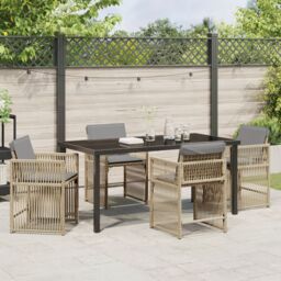 Berkfield Home 5 Piece Garden Dining Set with Cushions Beige Poly Rattan - thumbnail 4