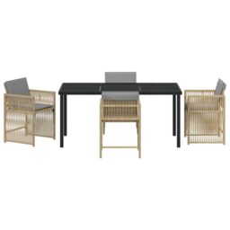Berkfield Home 5 Piece Garden Dining Set with Cushions Beige Poly Rattan - thumbnail 7