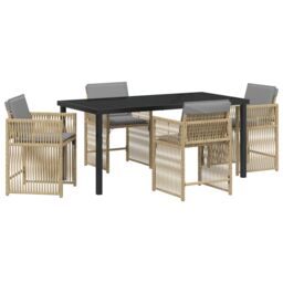 Berkfield Home 5 Piece Garden Dining Set with Cushions Beige Poly Rattan - thumbnail 2