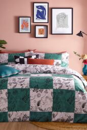 Furn Mythos Checkerboard Printed Reversible Duvet Cover Set in Jade - Size: Single - thumbnail 1