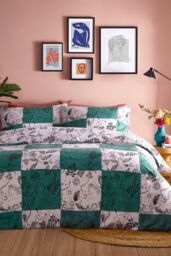 Furn Mythos Checkerboard Printed Reversible Duvet Cover Set in Jade - Size: Single - thumbnail 2