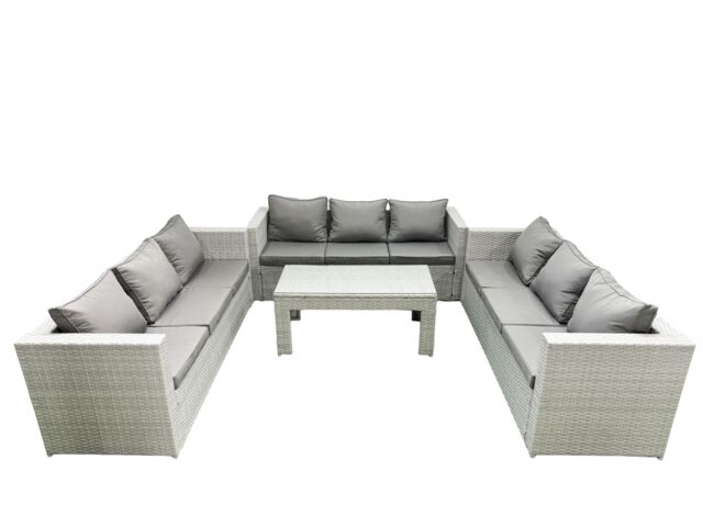 Fimous Rattan Garden Outdoor Furniture Set 9 Seater Garden Sofa Oblong Coffee Table Set Light Grey Mixed - image 1