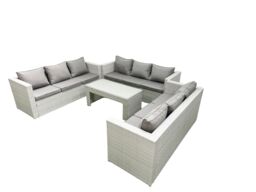 Fimous Rattan Garden Outdoor Furniture Set 9 Seater Garden Sofa Oblong Coffee Table Set Light Grey Mixed - thumbnail 2