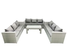 Fimous Rattan Garden Outdoor Furniture Set 9 Seater Garden Sofa Oblong Coffee Table Set Light Grey Mixed - thumbnail 1