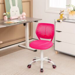 Costway School Desk Chair Ergonomic Study Chair Rolling Swivel Task Chair with Adjustable Height Rose in Pink - thumbnail 1