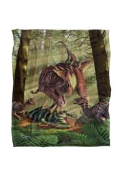 JQ Licensing Jlo T-Rex & Raptor Dinosaur Fight Silky Touch Super Soft Throw Blanket 152 X 127 cm in White - thumbnail 1