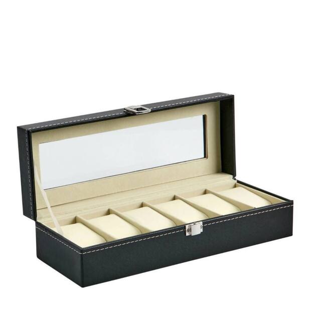 FLAVORA 6 Grids PU Leather Watch Display Box Collection Storage Case in Black - image 1