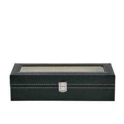 FLAVORA 6 Grids PU Leather Watch Display Box Collection Storage Case in Black - thumbnail 4
