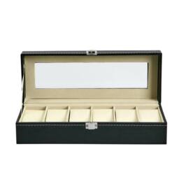 FLAVORA 6 Grids PU Leather Watch Display Box Collection Storage Case in Black - thumbnail 2