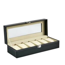 FLAVORA 6 Grids PU Leather Watch Display Box Collection Storage Case in Black - thumbnail 1