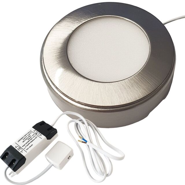 Loops 1x BRUSHED NICKEL Round Surface or Flush Under Cabinet Kitchen Light & Driver Kit - Natural White LED in Metallics - image 1