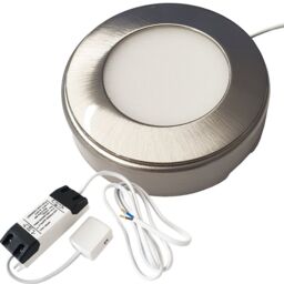 Loops 1x BRUSHED NICKEL Round Surface or Flush Under Cabinet Kitchen Light & Driver Kit - Natural White LED in Metallics
