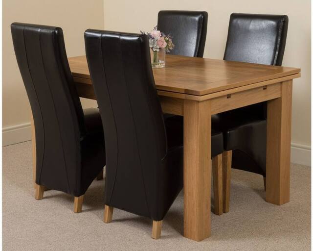 Thats Furniture Richmond 140-220cm Oak Extending Dining Table & 4 Lola Leather Chairs in Black - image 1