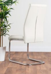 FurnitureboxUK Selina Round Glass & Chrome Metal Dining Table & Lorenzo Chairs Set in Off-White - Size: 4 Person - thumbnail 9