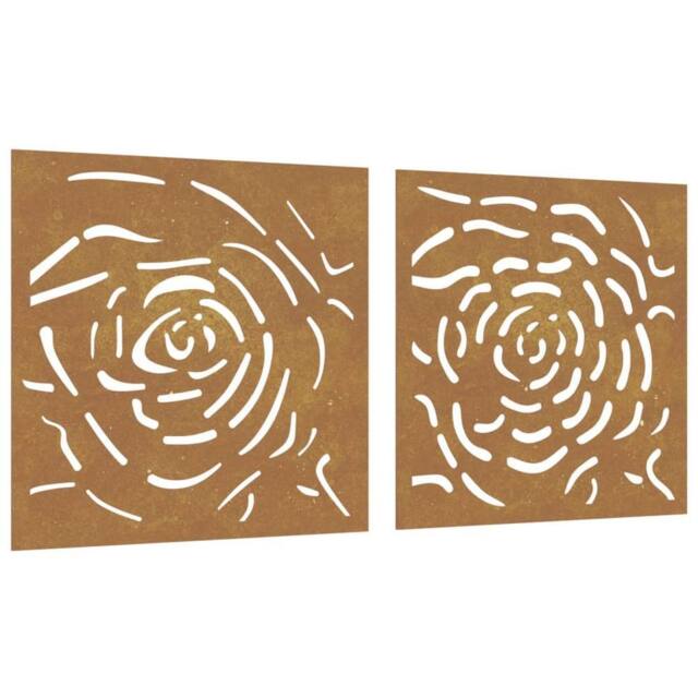 Berkfield Home Garden Wall Decorations 2 pcs 55x55 cm Corten Steel Rose Design in Brown - image 1