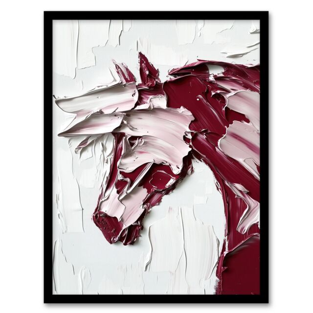 "Artery8 Horse Modern Abstract Animal Thick Paint Framed Art Print in Red - Size: W12"" x H16""" - image 1