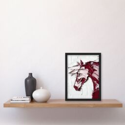 "Artery8 Horse Modern Abstract Animal Thick Paint Framed Art Print in Red - Size: W12"" x H16""" - thumbnail 4