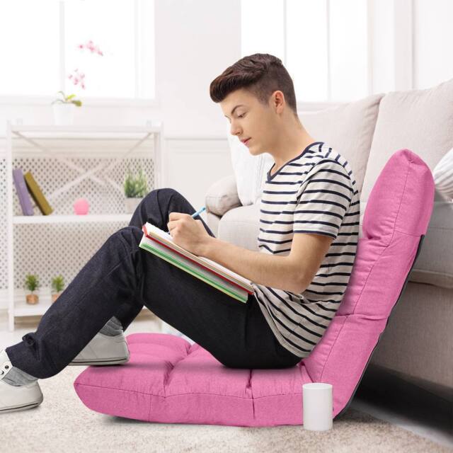 Costway 14-Position Adjustable Floor Chair Folding Video Gaming Sofa Chair in Pink - image 1