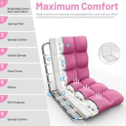 Costway 14-Position Adjustable Floor Chair Folding Video Gaming Sofa Chair in Pink - thumbnail 9