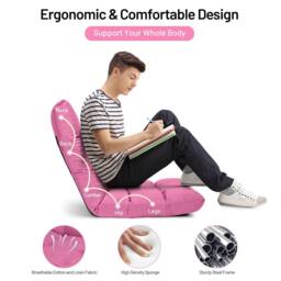 Costway 14-Position Adjustable Floor Chair Folding Video Gaming Sofa Chair in Pink - thumbnail 6