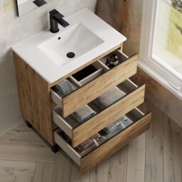 Banyetti Vatilla 700mm Floorstanding Vanity Unit with Lira Basin - Ostippo Oak in Light Oak - thumbnail 2