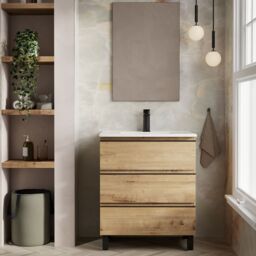 Banyetti Vatilla 700mm Floorstanding Vanity Unit with Lira Basin - Ostippo Oak in Light Oak