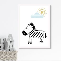 ARTZE Cute Zebra Scandi Animal Framed Print SIZE: A4 with White Frame in Pale Blue - Size: A2 - thumbnail 2