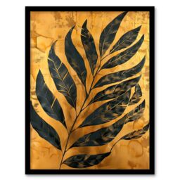 "Artery8 Black on Gold Plant Lover Leaf Imprint Painting Framed Art Print - Size: W12"" x H16""" - thumbnail 1